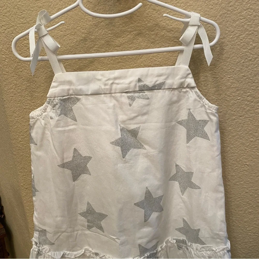 HANNA ANDERSSON Girls Kids Silver Glittery Stars Dress Size 5 Yrs